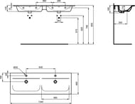 Умывальник Ideal Standard Lux CONNECT AIR 1340х460х135 двойной, 2 отверстия под смеситель E027201