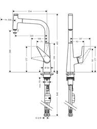 Чертёж Смеситель Hansgrohe Talis Select M51 для кухни 300 вытяжной поворотный излив хром 72821000