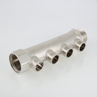 Коллектор VALTEC 3/4" на 4 выхода 1/2"Н магистральный без кранов, никель VTc.500.N.0504
