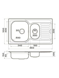 ����� Omoikiri KASHIOGAWA 86-2 IN (860x500x150) �������, �������, ����������� ����� 4993454