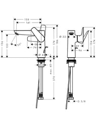 Чертёж Смеситель Hansgrohe Talis E 71754140 для раковины с донным клапаном, 150мм, шлифов бронза