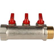 Коллектор STOUT с шаровыми кранами 3/4", 3 отвода 1/2" (красные ручки) SMB 6200 341203