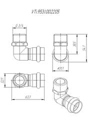 Пресс угольник VALTEC 22х3/4"Н, 90° нерж. сталь, VTi.953.I.002205