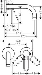 ��������� Axor Uno 38121000 ��� ����������� ������������, ������ 165 ��, ����