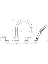 Смеситель на борт ванны Hansgrohe Vernis Shape 71459670 на 4 отверстия, с душ. гарнитуром, черн. мат — изображение 2