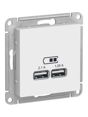 Розетка Systeme Electric ATLASDESIGN USB 5В 1 порт x 2,1 А 2 портах1,05 А механизм белый ATN000133