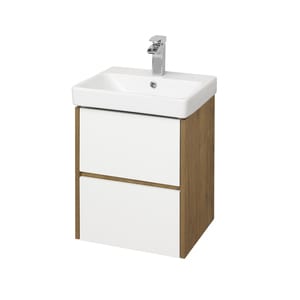 %Тумба под умывальник AQUATON Сканди 45 1A251601SDZ90 432x427x522 2 ящика, белый глянец/дуб рустика