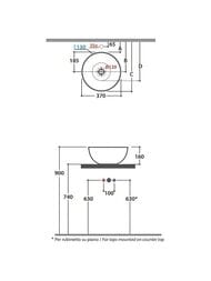 Раковина-чаша Globo T-Edge B6T37AR 370х160мм, накладная, без перелива, без отв. под смеситель, черная матовая — изображение 2