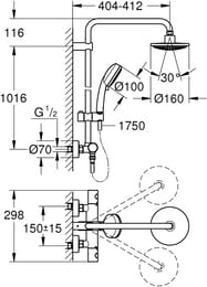 Душевая система Grohe Tempesta Cosmopolitan 27922000 термостат д/душа,верхний/ручной душ,штанга