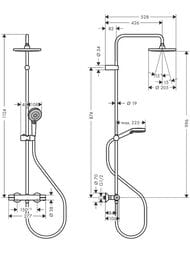 Чертёж Душевая система Hansgrohe Vernis Blend 26089670 1jet термостат, EcoSmart, верхний и ручной душ, мч