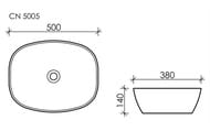 Раковина накладная Ceramicanova Element 500х380х140 без перелива, без отв. под смес., белый CN5005