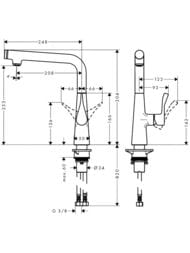 Чертёж Смеситель Hansgrohe Metris Select M71 для кухни 260 мм поворотный излив хром 14847000