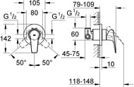 Смеситель Grohe BauFlow 29046000 для душа однорычажный, с встроен. механизм, хром