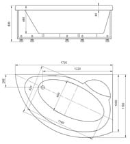 Ванна акриловая Акватек АЯКС-2 170х110 правая, гидро+аэромассаж, электронное управление, сторож