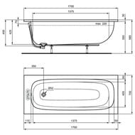 Ванна акриловая Ideal Standard i life 1700х700х450 прямоугольная, без ножек, белая T475901