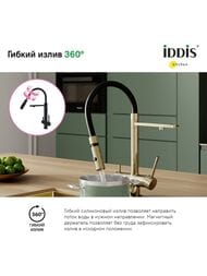 Смеситель Iddis ACE для кухни, с каналом для фильтров. воды, гибкий излив, золото матовое ACEMGFFi05