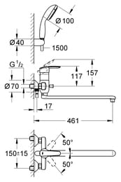 Смеситель Grohe Multiform 3270800A универсальный с душевым гарнитуром