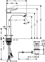 Смеситель Hansgrohe Metris 31183000 для умывальника с высоким изливом и донным клапаном, хром
