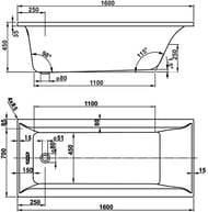 Ванна акриловая VAGNERPLAST VERONELA 160 (1600х700х450) прямоугольная, белая VPBA167VEA2X-04