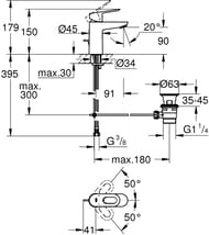Смеситель Grohe BauLoop 23335 для умывальника, донный клапан, однозахватный
