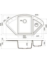Мойка Omoikiri SAKAIME 105C-PL (1057х575х230) врезная, угловая, тетогранит, цвет-платина 4993209