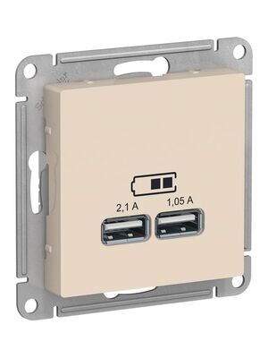 Розетка Systeme Electric ATLASDESIGN USB 5В 1 порт x 2,1А 2 порта х 1,05А механизм бежевый ATN000233