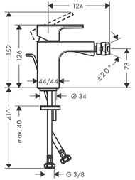 Чертёж Смеситель для биде Hansgrohe Vernis Shape 71211000 однозахватный, донный клапан, хром