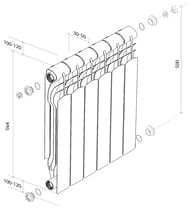 �������� ��������������� ROYAL THERMO Revolution Bimetall 500 2.0 (564�320�80) 640��, 4 ����., ����
