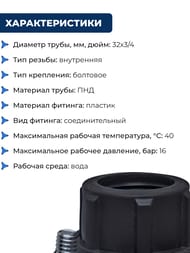 Седелка для труб ПНД, 32х3/4"В крепление-болт