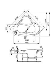 Ванна акриловая VAGNERPLAST IRIS 143 (1430х1430х450) угловая, белая VPBA143IRI3X-04
