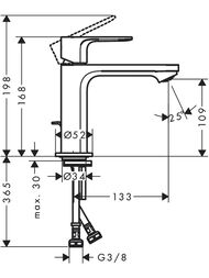 Смеситель для раковины Hansgrohe Rebris E 72557000 однозахватный, донный клапан, излив 109мм, хром — изображение 4