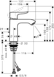Смеситель Hansgrohe Metris 31203000 LowFlow 3,5л/м, для умывальника с фикс.изливом и донным клапаном