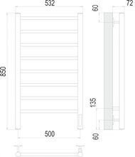 Полотенцесушитель TERMINUS Аврора П8 (ШВ:532x850) электро, нерж.сталь, sensor quick touch
