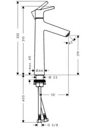 Чертёж Смеситель Hansgrohe Talis S 72032000 для раковины, однорычажный, без донного клапана, хром