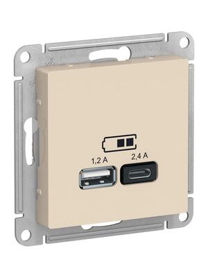Розетка USB Systeme Electric ATLASDESIGN A+С, 5В/2,4А, 2х5В/1,2А, механизм, бежевый ATN000239