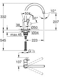 ��������� ��� ����� Grohe BauLoop 207 ��, ������� ������ 360�, �������������, ���� 31232001