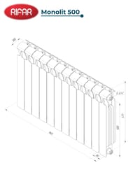 Радиатор биметаллический RIFAR Monolit 500 (577х960х100) 12 секций, 2292Вт, титан