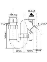 Сифон P/S-образный McAlpine (1 1/2"х40мм) с вентиляционным клапаном, универс.отвод MRSK12V