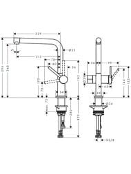 Чертёж Смеситель Hansgrohe Talis M54 для кухни 270 с запорным вентилем, 1jet сталь 72827800