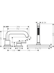 Смеситель Hansgrohe Tecturis S на борт ванны, на 3 отверстия, с sBox, хром 73447000