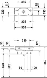 Рукомойник DURAVIT DuraStyle 500х220х120 без отверстия под смеситель, без перелива 0713500000