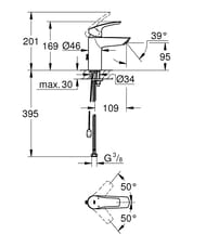 Смеситель для раковины Grohe EuroSmart 95 мм, однозахватный, с цепочкой, S-Size, хром 33188003