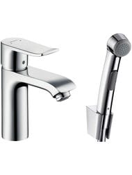 Смеситель Hansgrohe Metris 31285000 для умывальника с гигиеническим душем (комплект) — миниатюра 1
