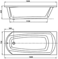 Ванна акриловая VAGNERPLAST EBONY 160 (1600х750х420) прямоугольная, белая VPBA160EBO2X-04