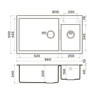 ����� Omoikiri TEDORI 86-2-LB PL (860�500�240) �������, ����������, ������� 4993939