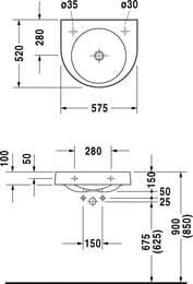 Умывальник DURAVIT ARCHITEC 575х520х150 намеченное отверстие под смеситель слева 0449580000