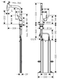 Чертёж Смеситель Hansgrohe Talis Select M51 для кухни 220 вытяжной излив, хром 73868000