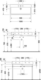 Умывальник DURAVIT VERO 1000х470х175 отверстие под смеситель, перелив 0454100000
