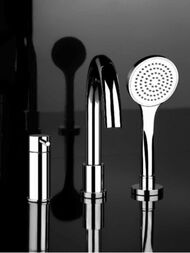 Смеситель Gessi Emporio Via Tortona 18637.031 для ванны трехсекционный, шланг 1,50м, лейка, хром — изображение 2