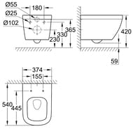 Унитаз Grohe Euro Ceramic 3932800H подвесной (374х316х540) безободковый, с покрытием PureGuard